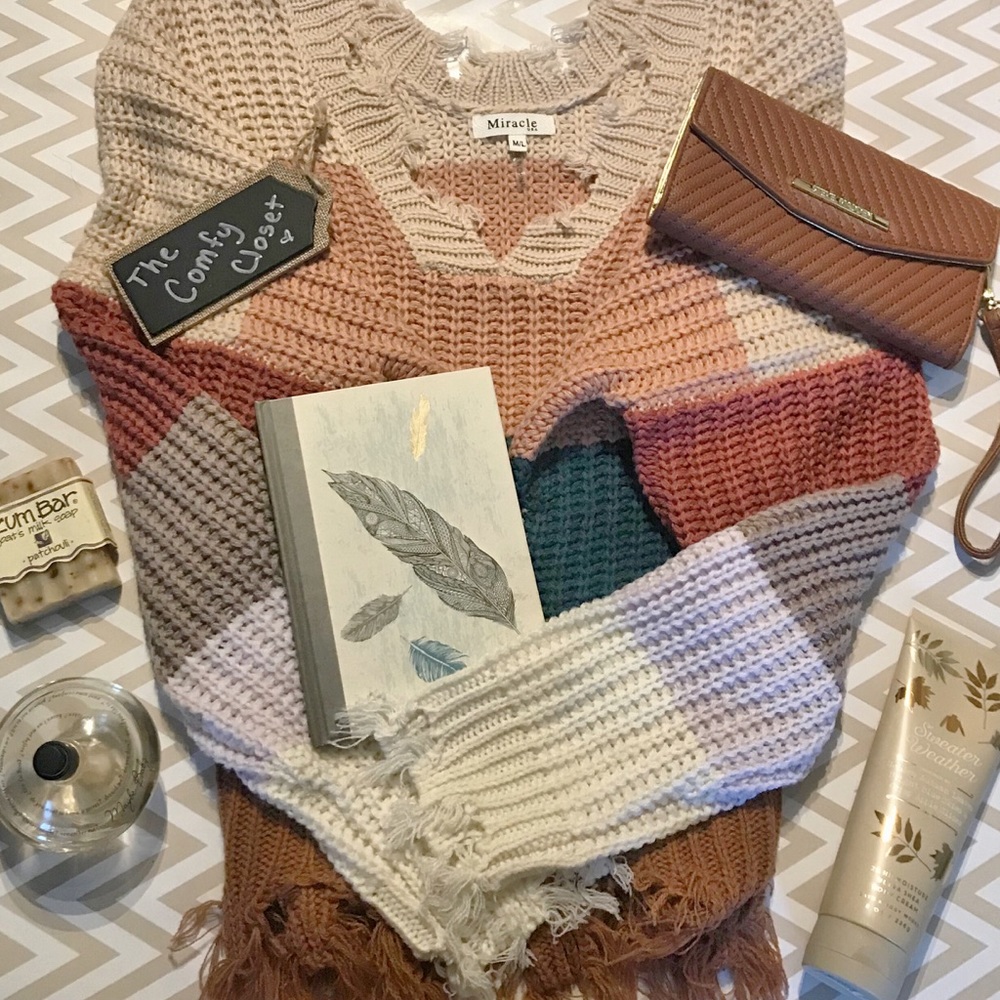 Boho oversized striped knit sweater; Miracle